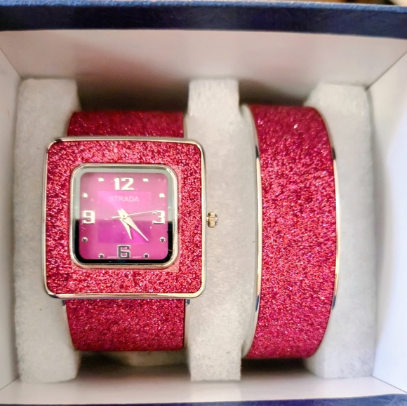 Women's Strada Stardust Sparkle Cuff Watch With Matching Bracelet - Picture 1 of 5